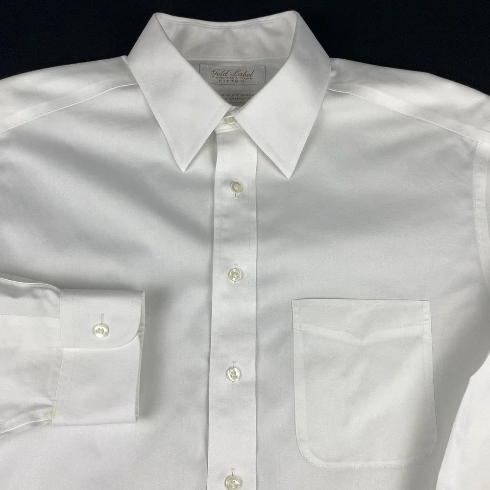 Roundtree & Yorke Gold Label Dress Shirt Mens 16-33 White Fitted No Iron